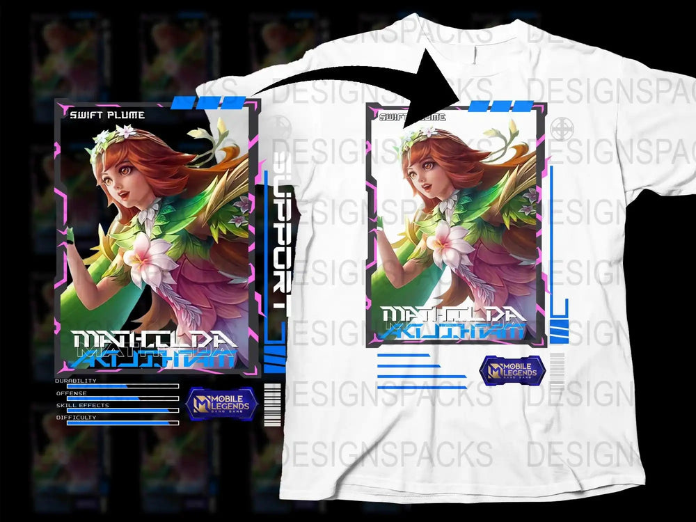 Mobile Legends Game Character T-Shirt, Swift Plume Design, Unisex White Tee