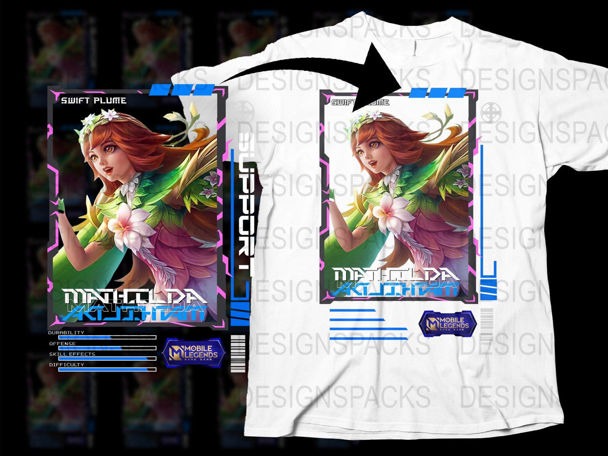 Mobile Legends Game Character T-Shirt, Swift Plume Design, Unisex White Tee