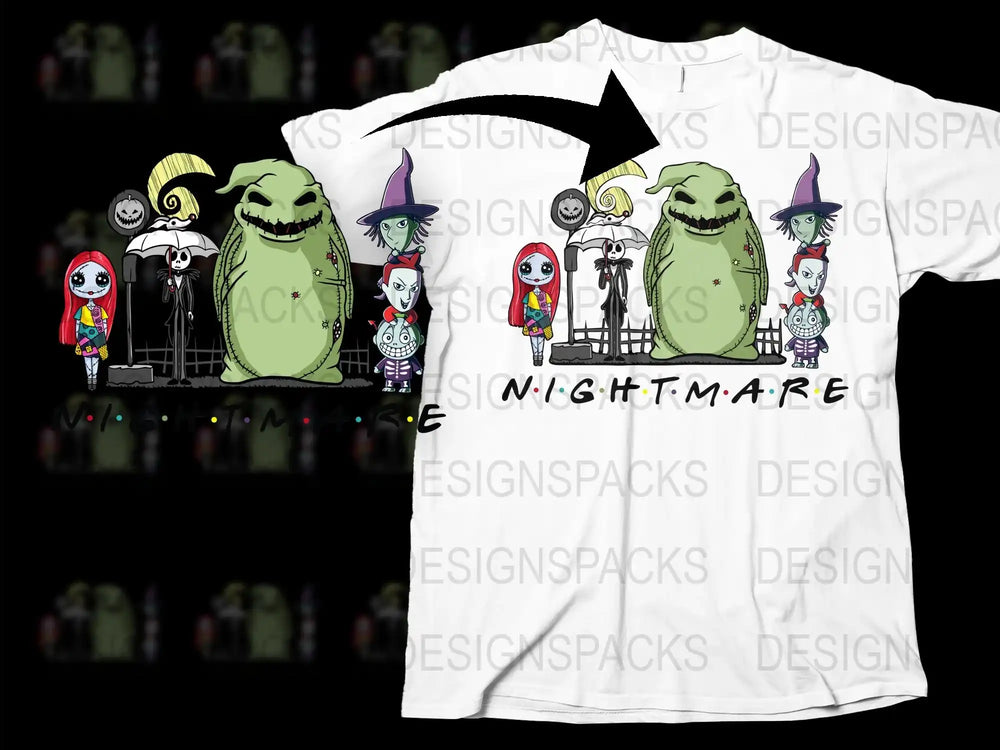 Nightmare Inspired Cartoon Character T-Shirt, Creepy Cute Halloween Theme Graphic Tee, Unisex Adult Clothing