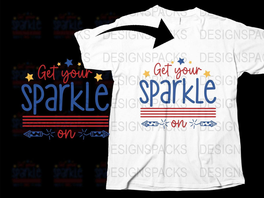 Get Your Sparkle On T-Shirt, Patriotic Glitter Stars Stripes, Festive July Fourth Apparel, Unisex White Tee