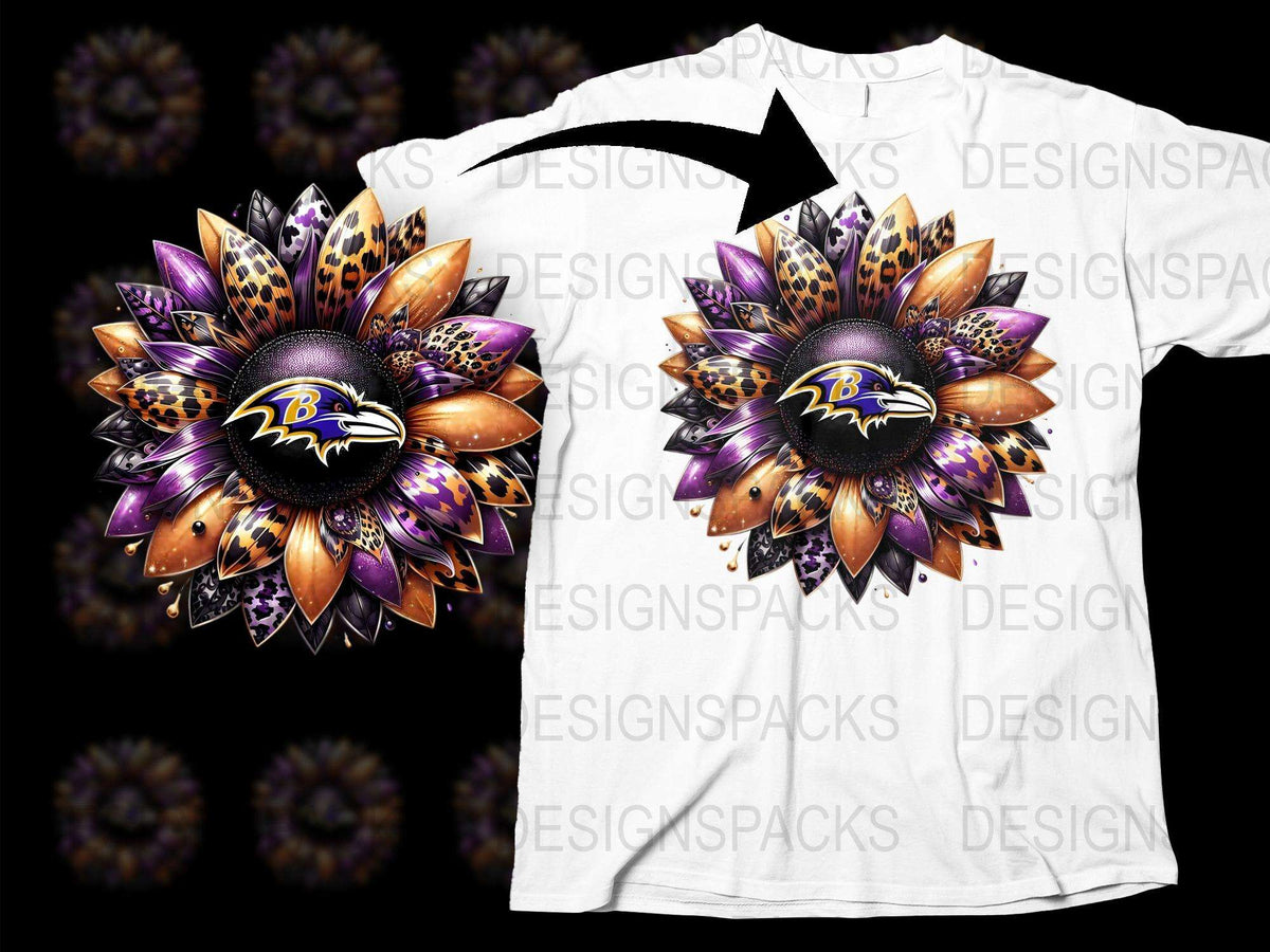 Baltimore Football Team Lotus Flower T-Shirt, Purple and Black Fan Gear, Sports Casual Wear, Unique Graphic Tee Design