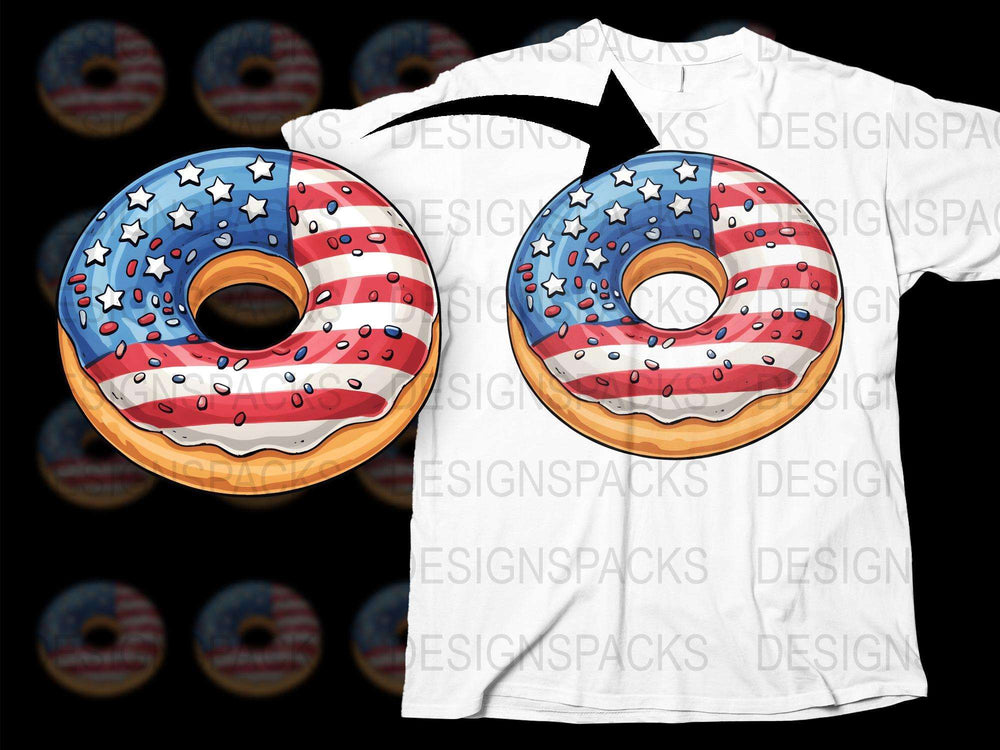 Patriotic Donut T-Shirt, American Flag Design, Red White and Blue, Unisex Graphic Tee