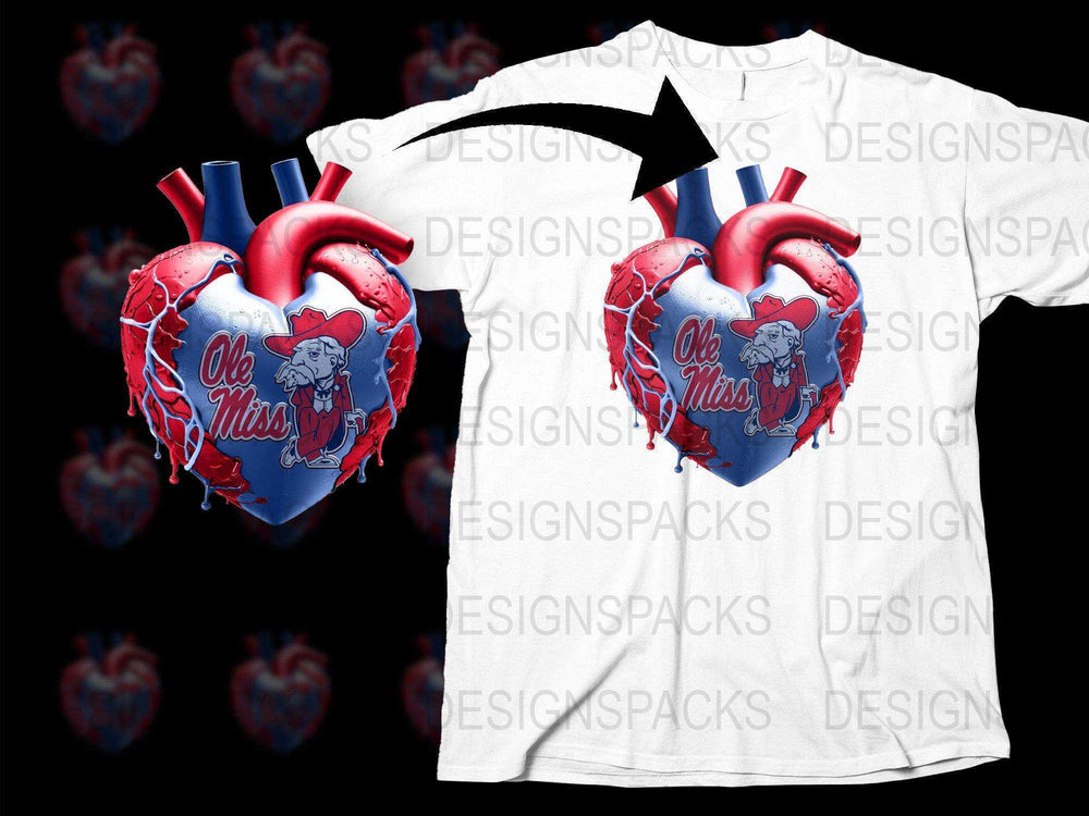 Ole Miss Heart Design T-Shirt, College Sports Graphic Tee, Patriotic Americana Apparel