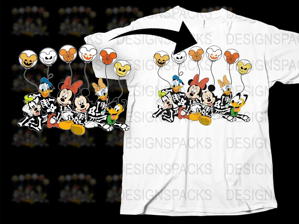Cartoon Character Balloon Party T-Shirt, Colorful Mickey Inspired Graphic Tee, Fun Kids and Adult Clothing