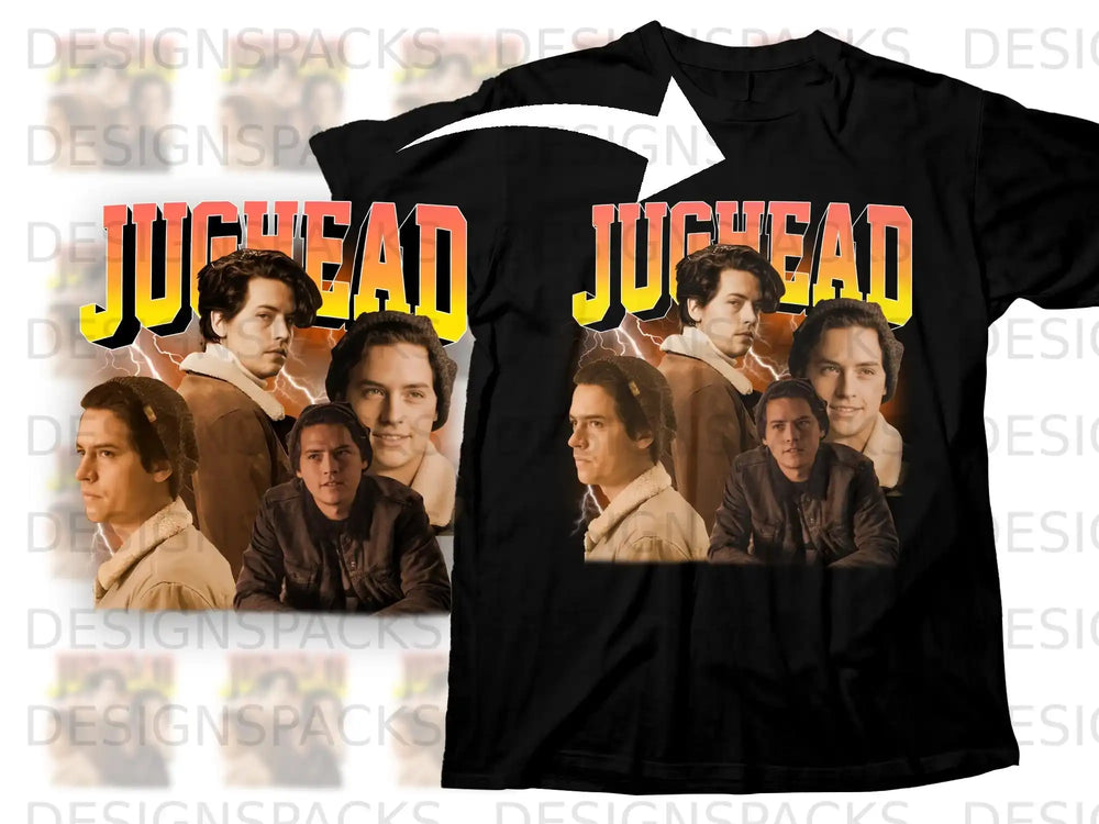 Black t-shirt with "Jughead" graphic featuring actor Cole Sprouse.