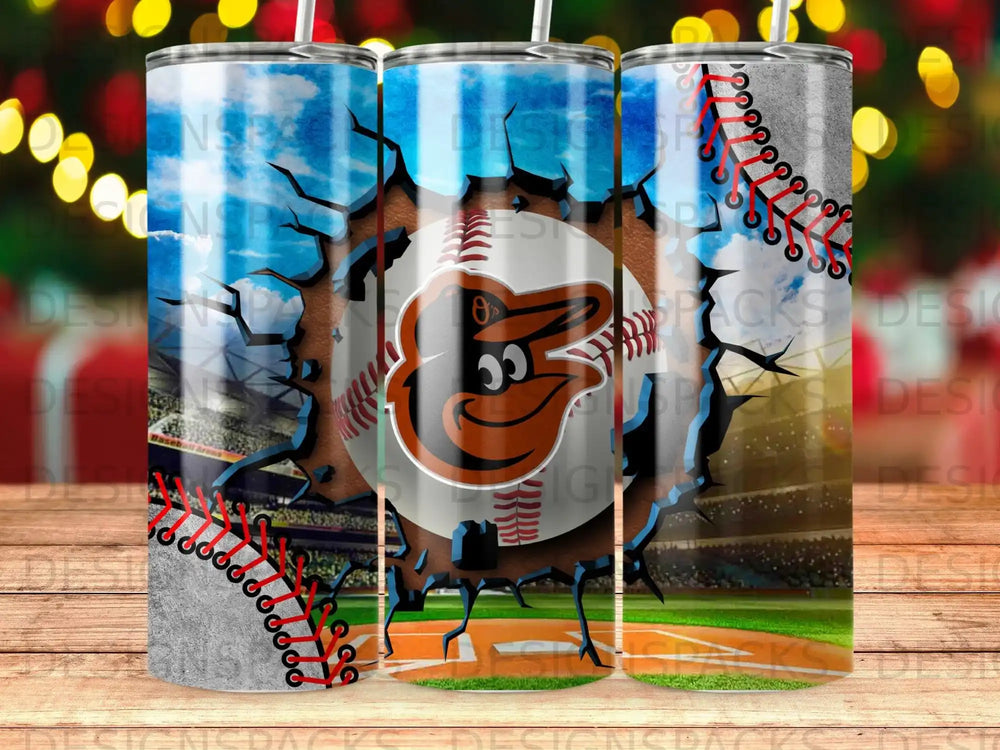 Baltimore Orioles baseball logo emerging from cracked concrete stadium wall.