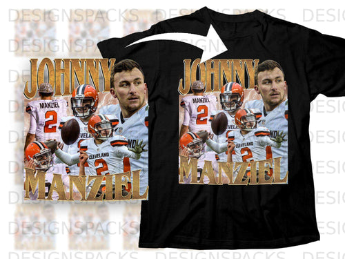 Johnny Manziel Cleveland Browns jersey on black t-shirt.