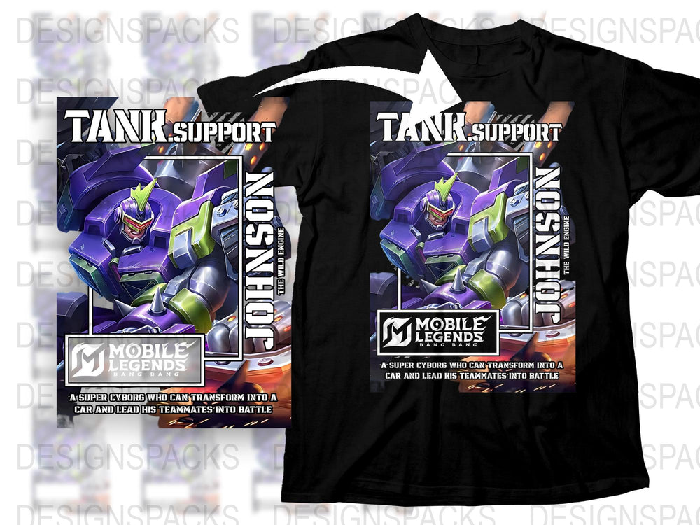 Mobile Legends Johnson T-Shirt, Tank Support Graphic Tee, Gamer Apparel, Unisex Black Cotton Shirt