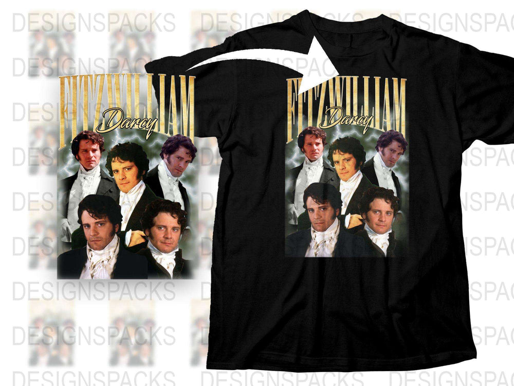 Jane Austen Inspired Mr. Darcy Collage T-Shirt, Vintage Literary Character Tee, Romantic Period Drama Fan Gift