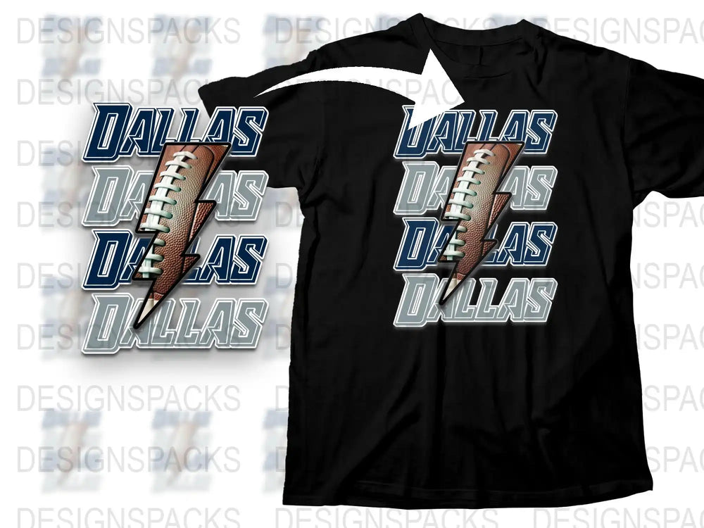 Dallas Football T-Shirt, Sports Fan Gear, Black Cotton Tee, Football Graphic Shirt