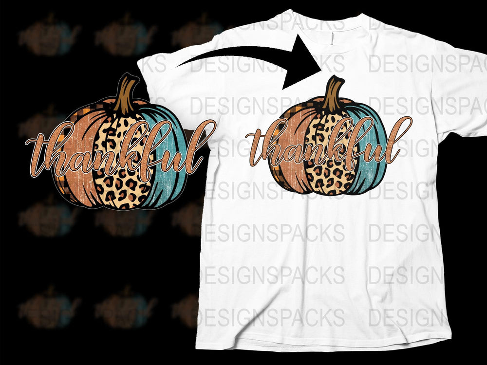 Thankful Pumpkin Leopard Print T-Shirt, Fall Season Graphic Tee, Thanksgiving Autumn Fashion Top, Casual Women's Shirt