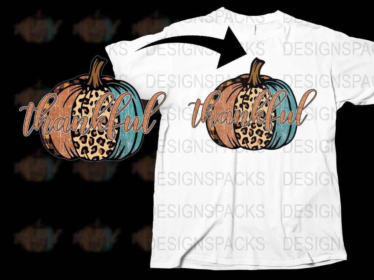 Thankful Pumpkin Leopard Print T-Shirt, Fall Season Graphic Tee, Thanksgiving Autumn Fashion Top, Casual Women's Shirt