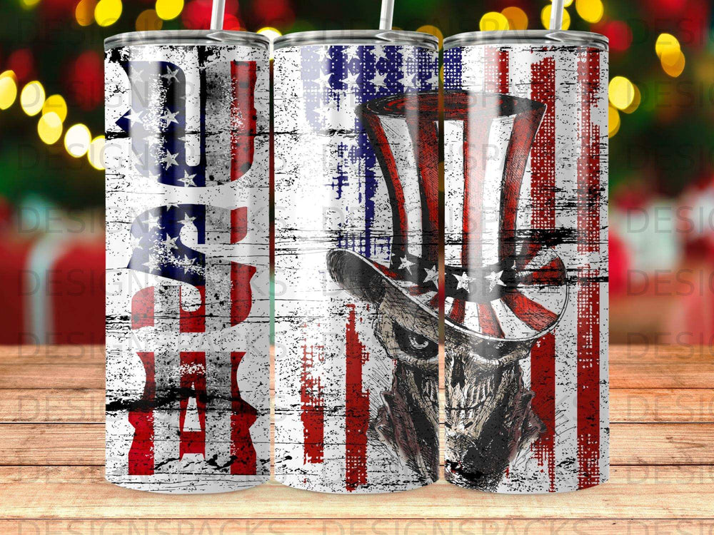 Skull wearing Uncle Sam hat with distressed US flag background.