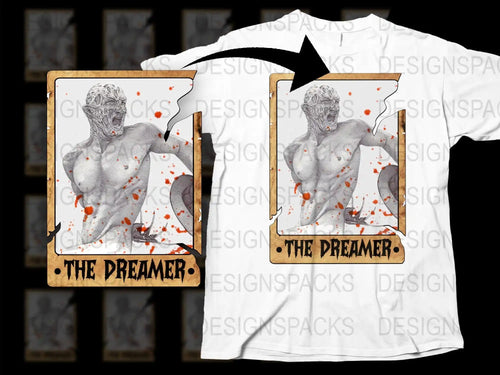 The Dreamer Graphic T-Shirt, Mythical Creature Art Tee, Unique Fantasy Illustration, Unisex White Shirt with Splatter Design, Cool Gift Idea