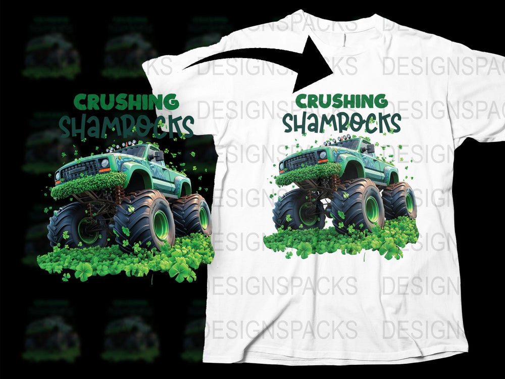 Monster Truck Shamrock Crusher T-Shirt, St. Patrick's Day Graphic Tee, Kids and Adults Sizes Available
