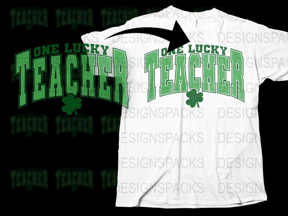 One Lucky Teacher St. Patrick's Day T-Shirt, Green Clover Graphic Tee, Unisex Teacher Apparel
