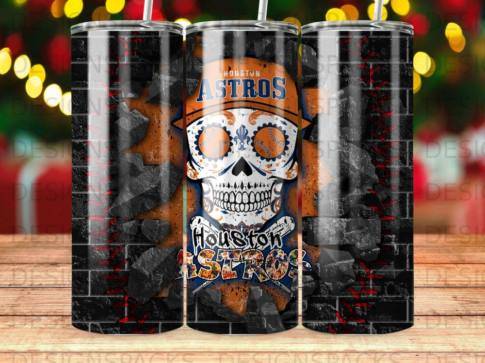 Houston Astros skull and brick tumbler design.