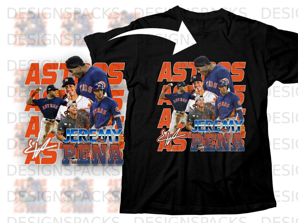Jeremy Peña Astros baseball player graphic on a black t-shirt.