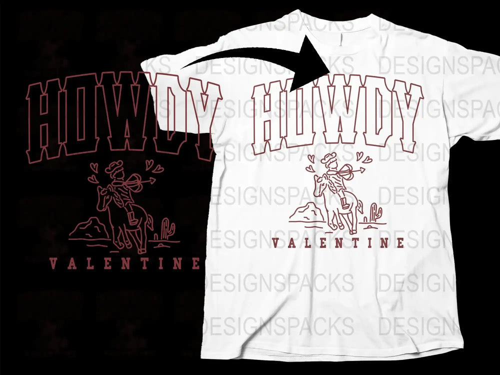 Howdy Valentine Graphic T-Shirt, Cowboy Western Style Tee, Unisex White Shirt with Red Design