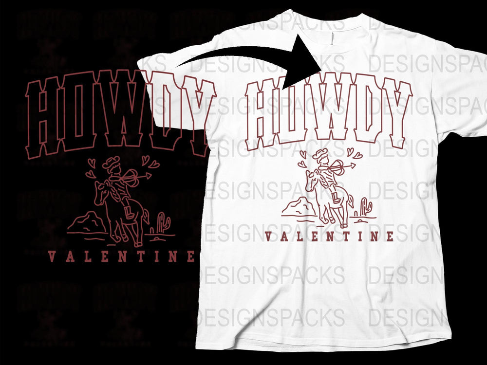 Howdy Valentine Graphic T-Shirt, Cowboy Western Style Tee, Unisex White Shirt with Red Design