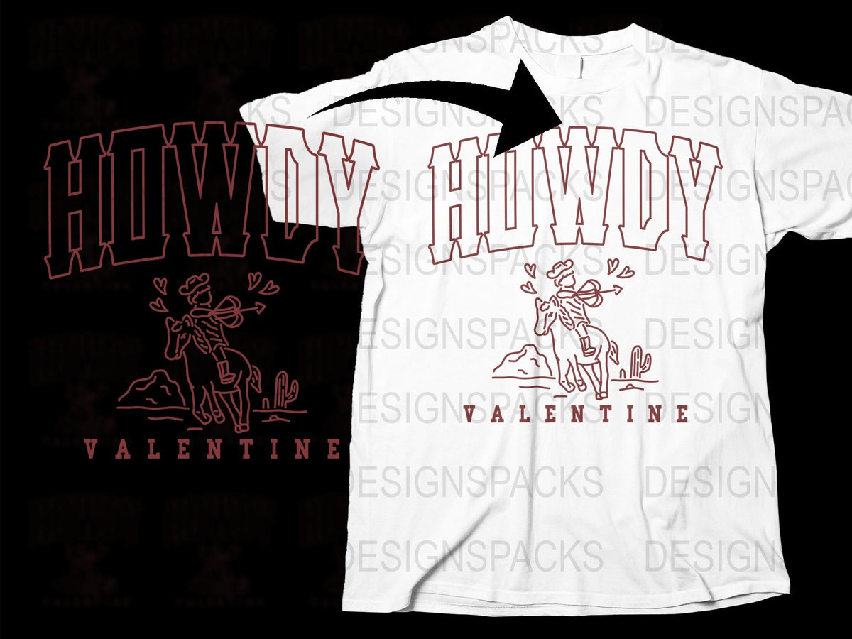 Howdy Valentine Graphic T-Shirt, Cowboy Western Style Tee, Unisex White Shirt with Red Design