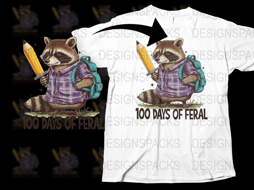 100 Days of Feral Raccoon Graphic T-Shirt, Cute Animal in Plaid Shirt, School Celebration Tee, Casual Wildlife Design, Unisex Fit