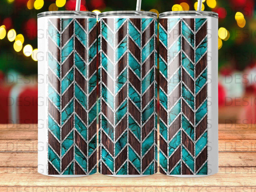 Wood Turquoise Glitter Chevron Pattern Tumbler product type
