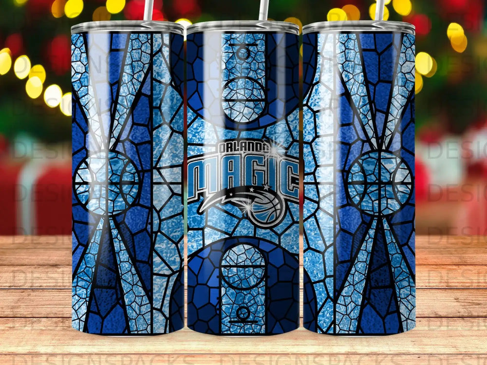 Orlando Magic stained glass pattern tumbler with NBA logo.