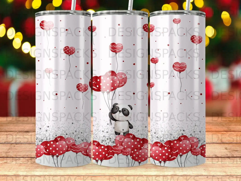 Cute panda red heart balloons silver glitter product type