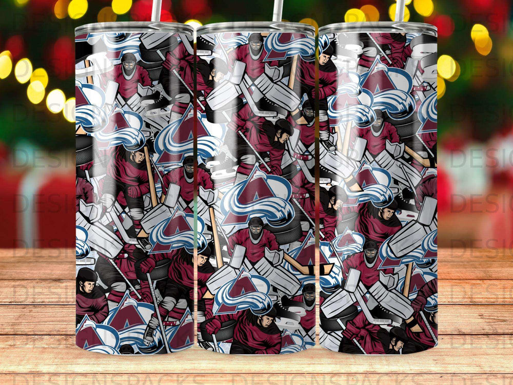 Colorado Avalanche hockey team pattern on a tumbler.