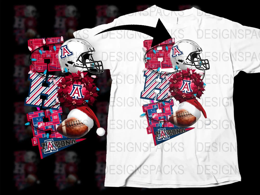 Arizona Wildcats Football Inspired Graphic T-Shirt, Red and Blue Helmet Design, Collegiate Sports Apparel, Fan Merchandise