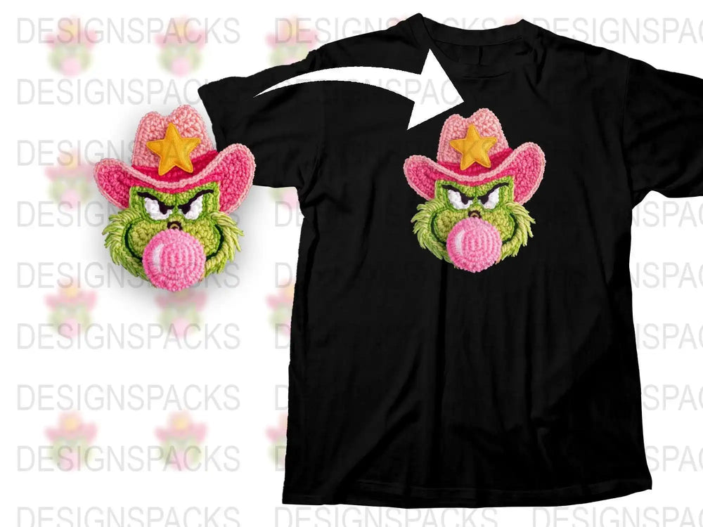 Unisex Black T-Shirt with Unique Pink Flower Monster Design, Casual Wear