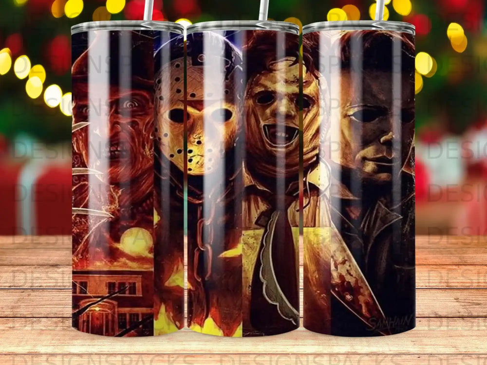 Freddy Krueger, Jason Voorhees, and Michael Myers on a tumbler.