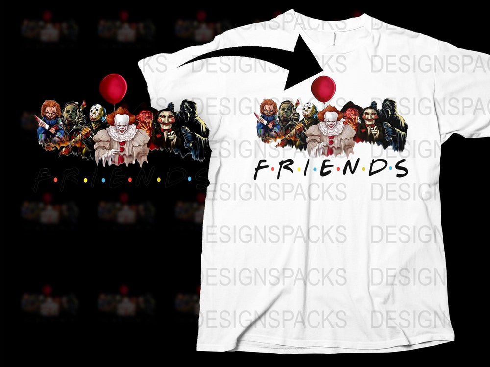 Horror Movie Friends T-Shirt, Scary Characters Graphic Tee, Unisex Horror Film Shirt, Casual Halloween Apparel, Unique Gift Idea