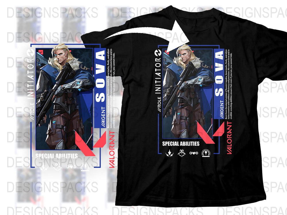 Valorant Sova T-Shirt, Video Game Character Graphic Tee, Gaming Apparel, Unisex Black Cotton Shirt