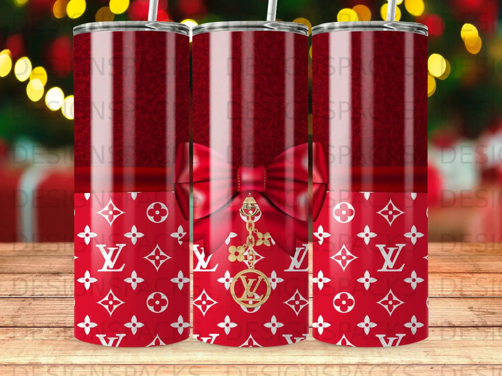 Red Striped Bow LV Logo Gold Charm Tumbler product type