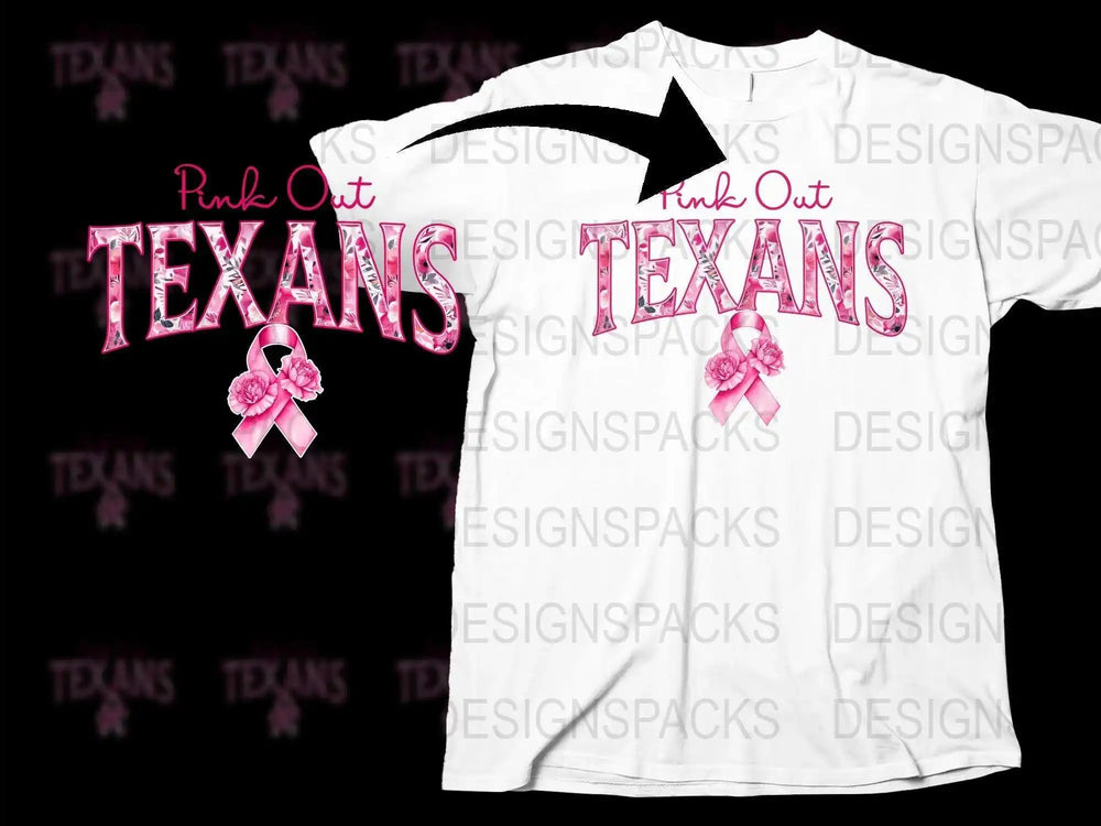 Pink Out Texans T-Shirt, Breast Cancer Awareness Ribbon, Sports Fan Apparel, Graphic Tee