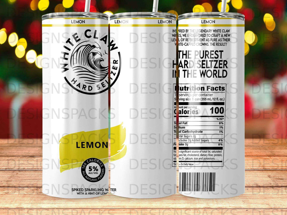 White Claw Hard Seltzer, Lemon flavor, 12 fl. oz. can with nutrition facts.