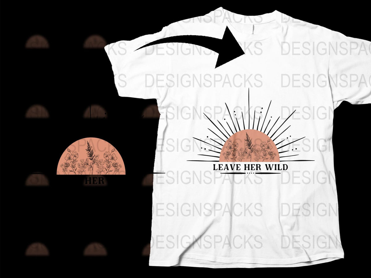 Leave Her Wild Graphic T-Shirt, Boho Sun Design, Casual Women's Fashion Top, Soft Cotton Tee, Trendy Summer Outfit