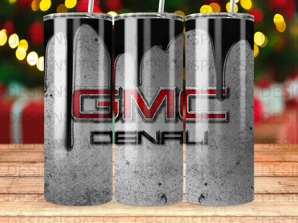 GMC Denali logo on a black and gray textured tumbler.