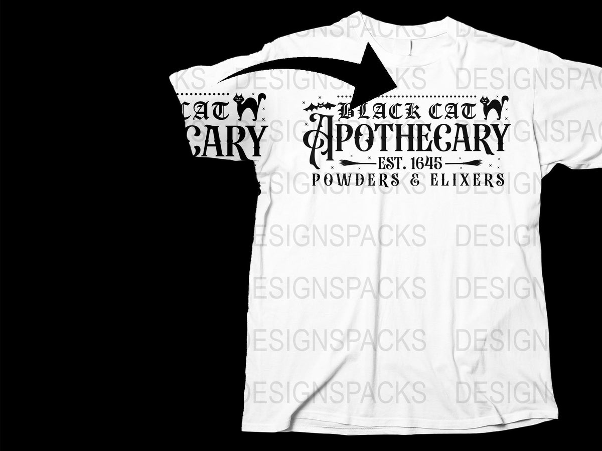 Black Cat Apothecary T-Shirt, Vintage Halloween Tee, Scary Cat Est. 1645, Gothic Fashion
