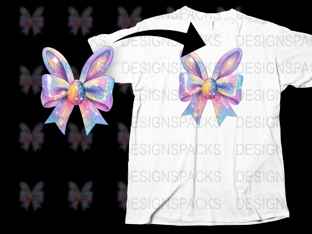 Colorful Watercolor Butterfly Bow and T-Shirt Set, Unique Graphic Tee, Vibrant Spring Summer Fashion Top