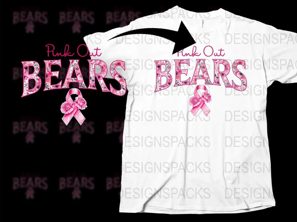 Pink Out Bears T-Shirt with Ribbon Design, Breast Cancer Awareness White Tee