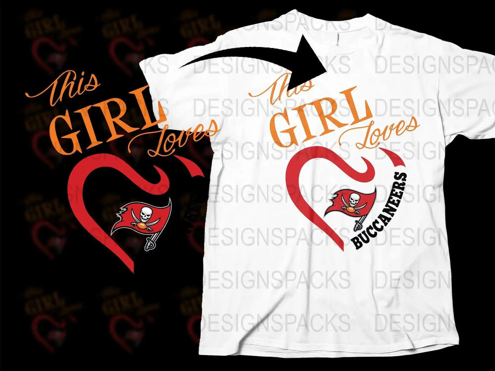 Women's White T-Shirt, This Girl Loves Buccaneers, Football Fan Graphic Tee, Stylish Sports Apparel
