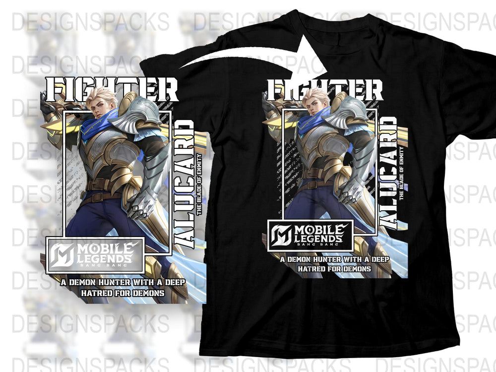 Mobile Legends Fighter Vanguard T-Shirt, Anime Gaming Merch, Graphic Black Tee, Demon Hunter Design