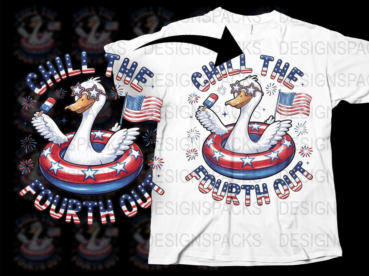 Patriotic Duck T-Shirt, Chill the Fourth Out, American Flag, Fun July Fourth Apparel, Unisex Summer Tee