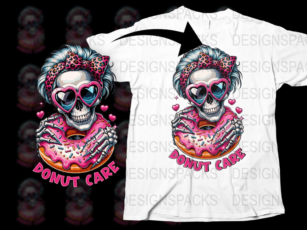 Funky Skull T-Shirt, Donut Care Graphic Tee, Heart Sunglasses, Colorful Unisex Apparel