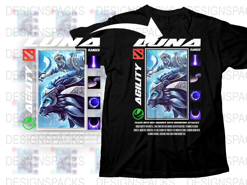 Luna Dota 2 Inspired Graphic T-Shirt, Cool Blue Wolf Design, Gamer Apparel, Unisex Black Tee