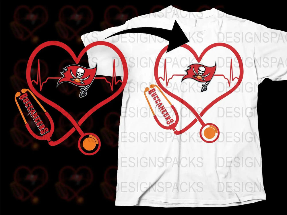 Tampa Bay Buccaneers Heartbeat Design T-shirt, NFL Team Logo Casual Wear, Unisex Football Fan Apparel