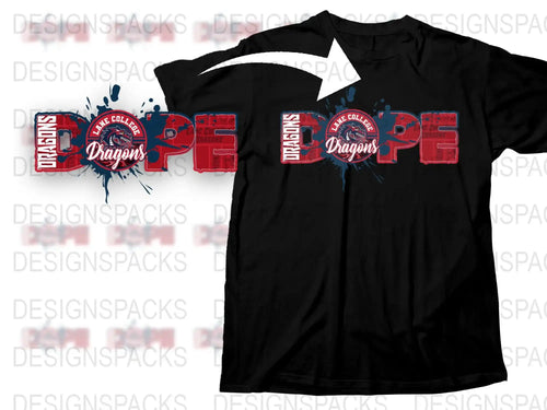 Vintage College Dragons Tee, Retro Graphic Black T-Shirt, Unique Sports Team Shirt, Casual Streetwear
